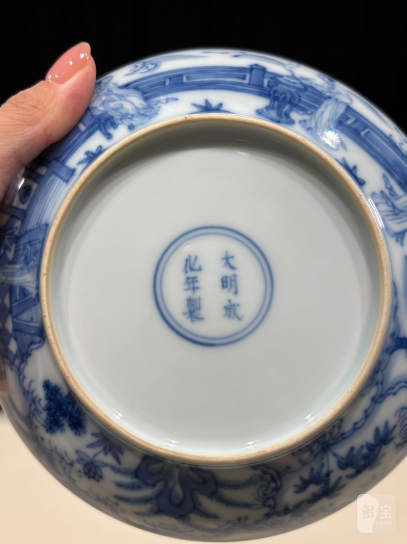 清康熙 青花庭院仕女图盘 - 图10